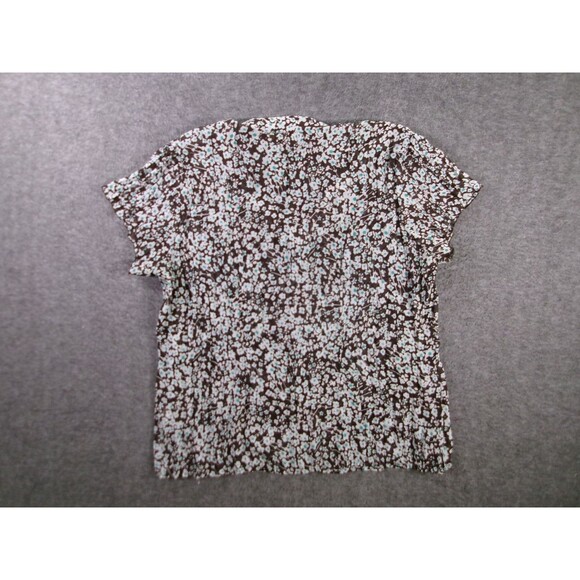 Notations Blouse Womens 1X Black Teal White Floral Short Sleeve Button Flowy - Picture 9 of 10